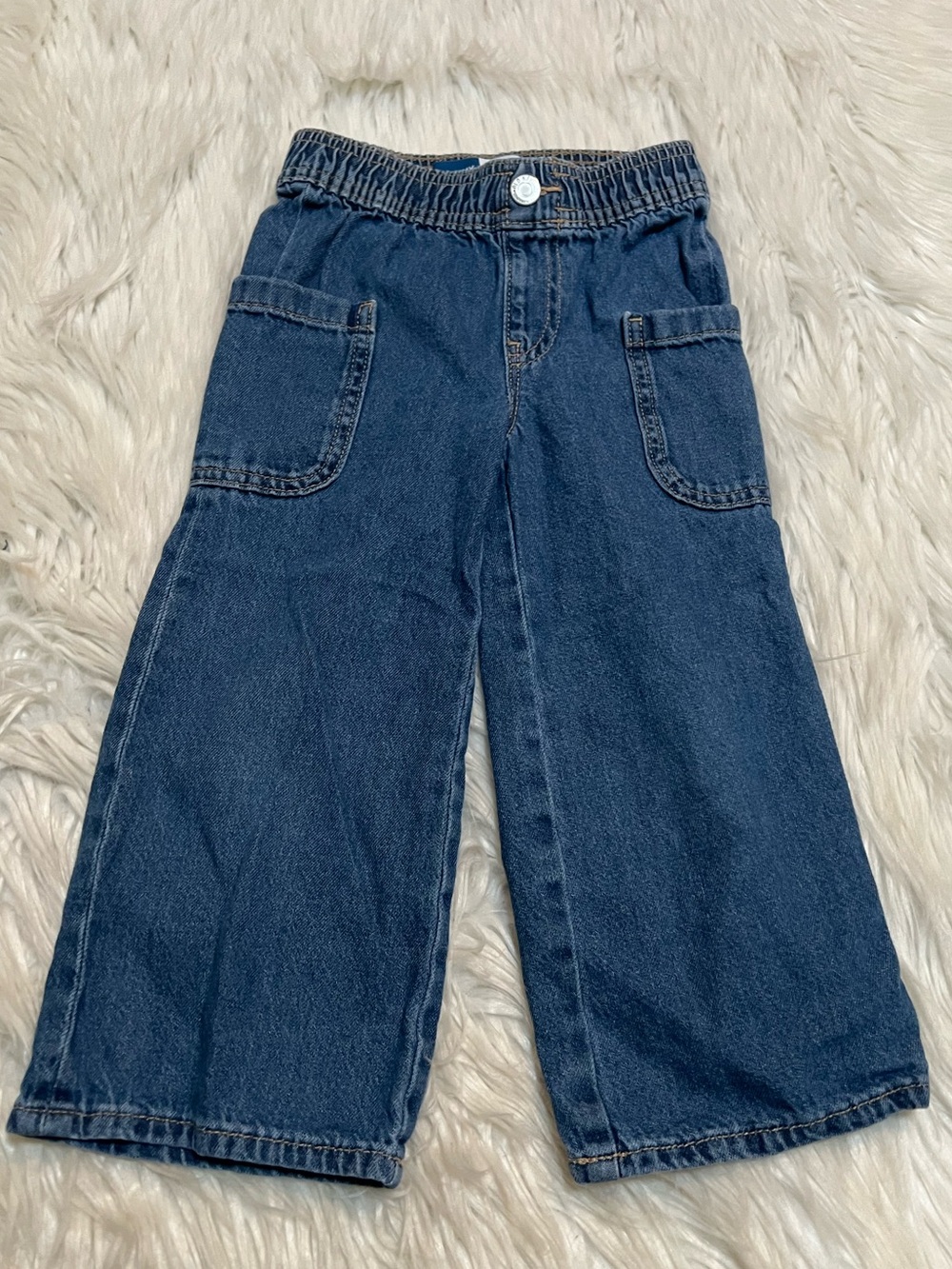 Old Navy Pull-On Baggy Wide-Leg Cargo Jeans Medium Wash 3T - Picture 2 of 10